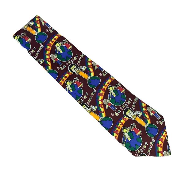 Vintage 90s Character Counts Fairness Silk Tie Maroon Red 3.75 Rainbow Necktie - Picture 2 of 5